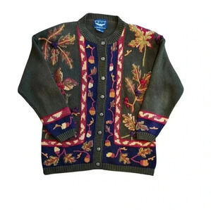 Vintage 90's Best American Fall Themed Knit/Crochet Cardigan Sweater